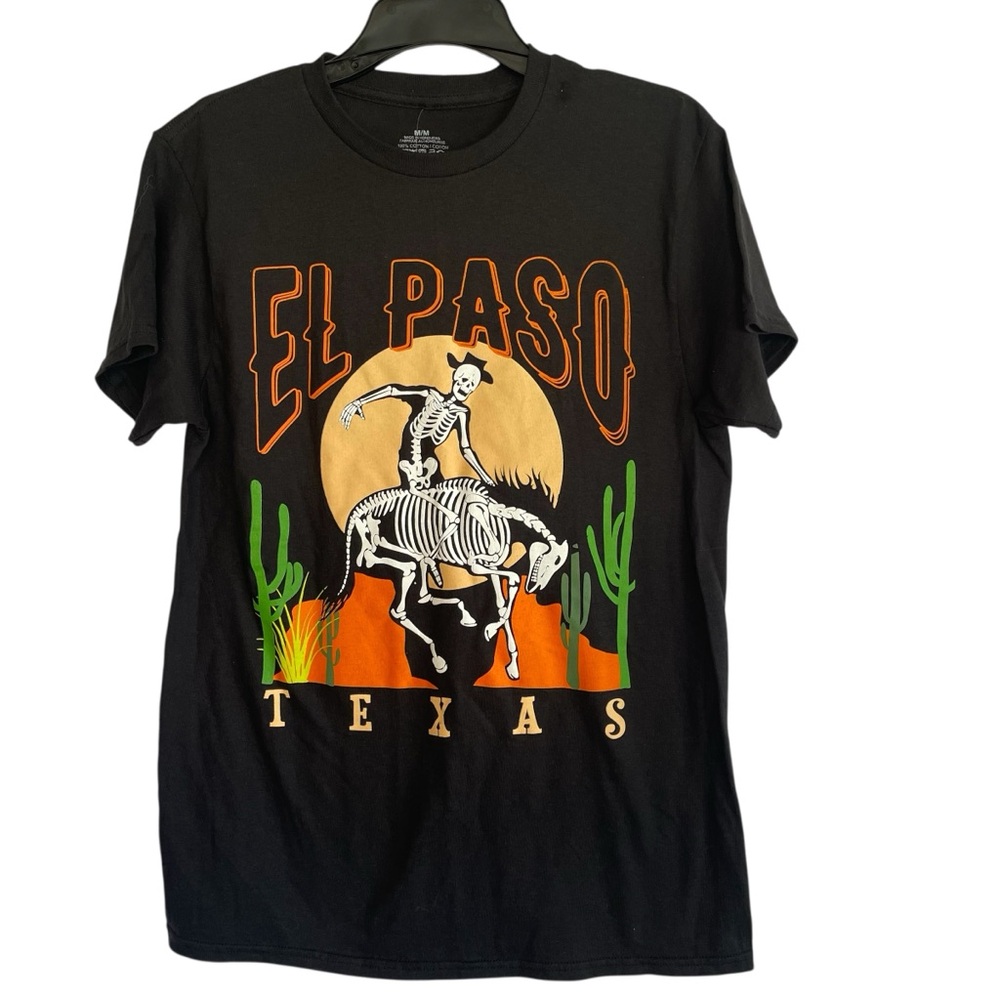 Nordstrom Men's El Paso Texas Cowboy  Skeleton  T-Shirt Sz Medium Black Orange